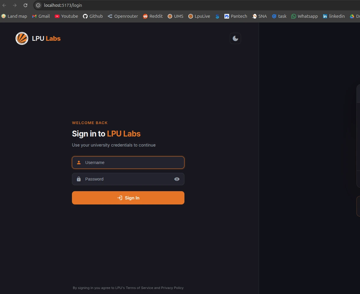 lpu labs — login page